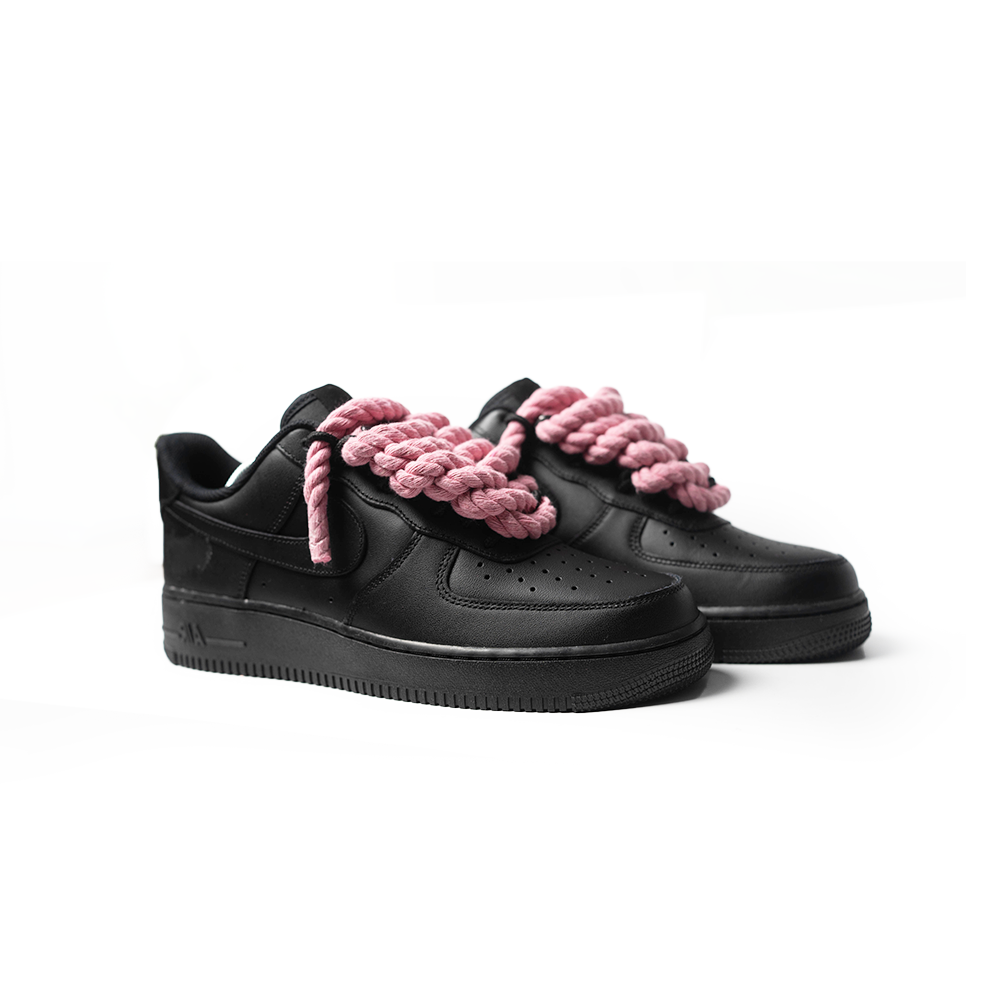Custom Nike AF1 Black "Rope Laces" Pink