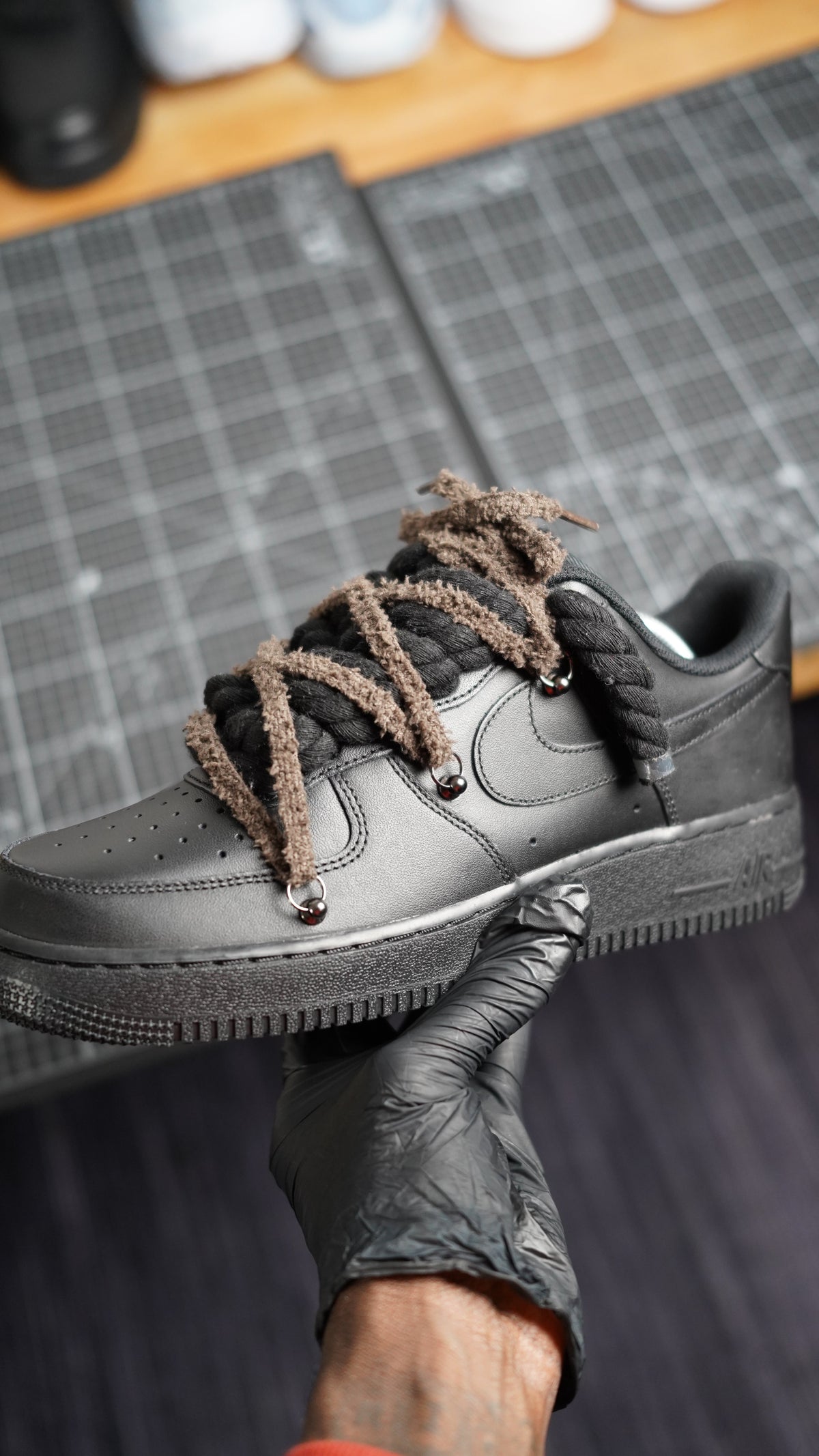 Custom Nike AF1 Black “White ROPE LACES” Dunk earthy beige-brown