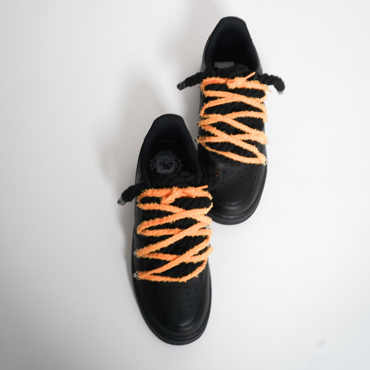 Custom Nike AF1 Black Love Stride ''Rope Laces'' Extra Orange