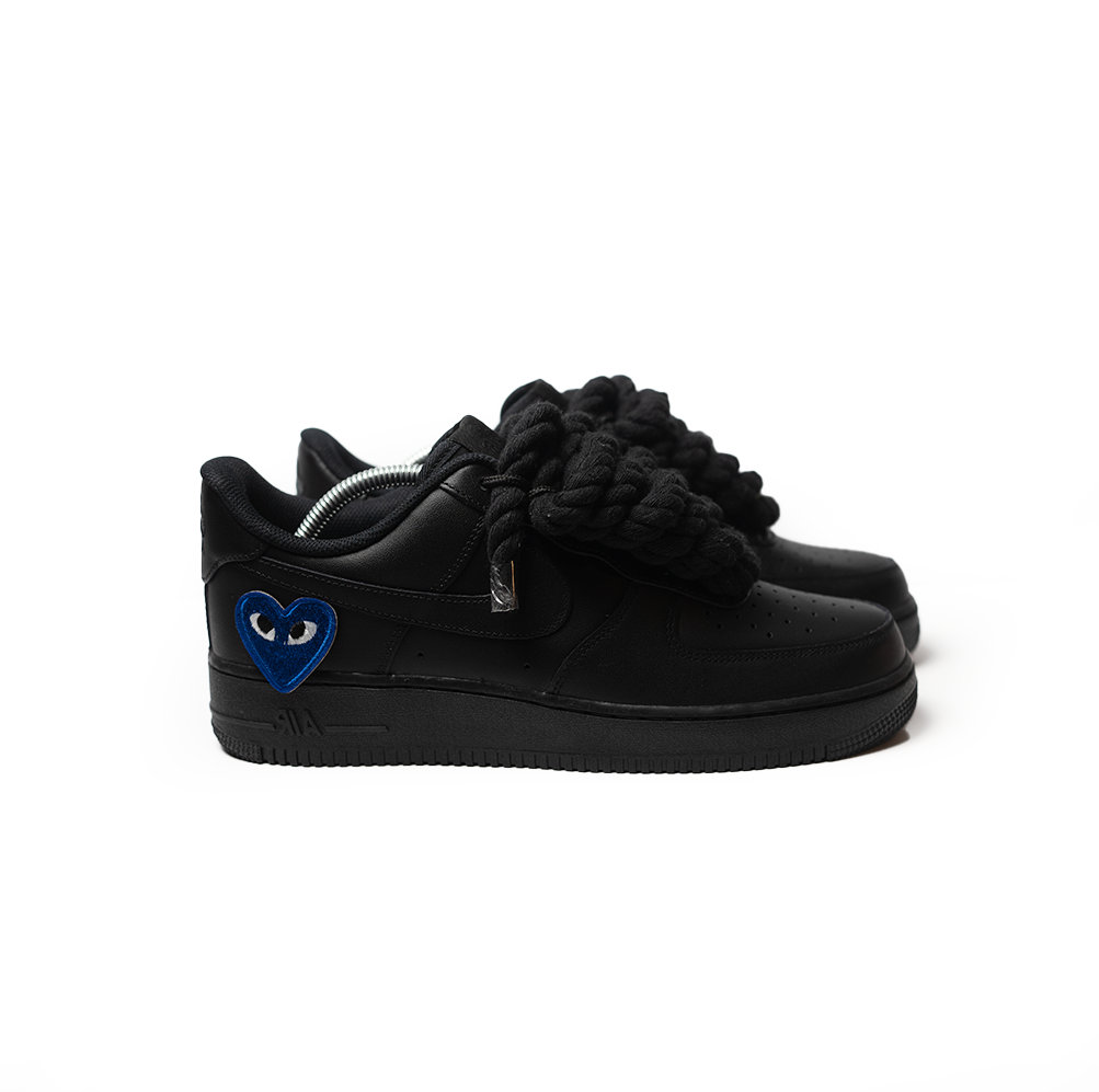 Custom Nike AF1 Black '' Rope Laces '' Love stride blue