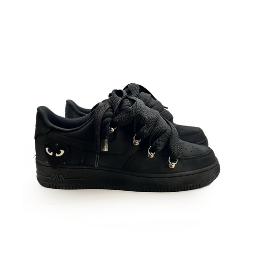 Custom Nike AF1 Ninja black '' Rope Laces Black '' Love stride Black