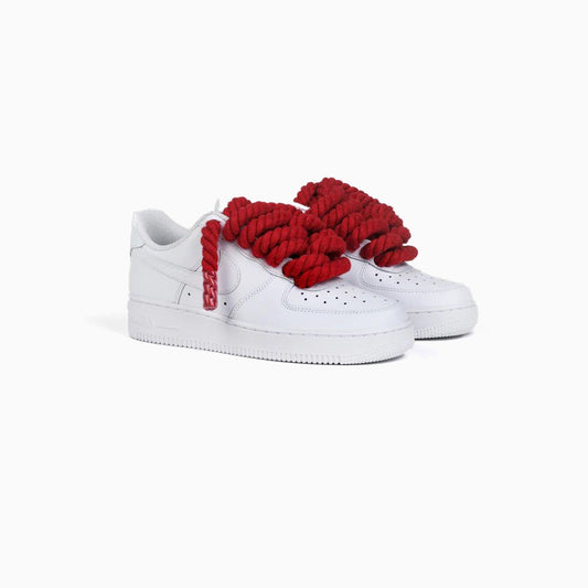 Custom Nike AF1 White "Rope Laces" Red -