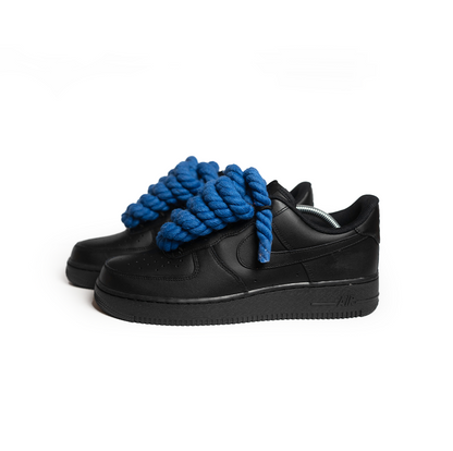 Custom Nike AF1 Black "Rope Laces" Blue