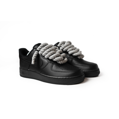 Custom Nike AF1 Black “Rope Laces” Grau