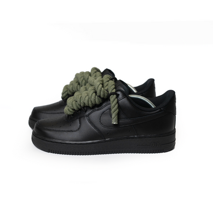 Custom Nike AF1 Black "Rope Laces" Army Green