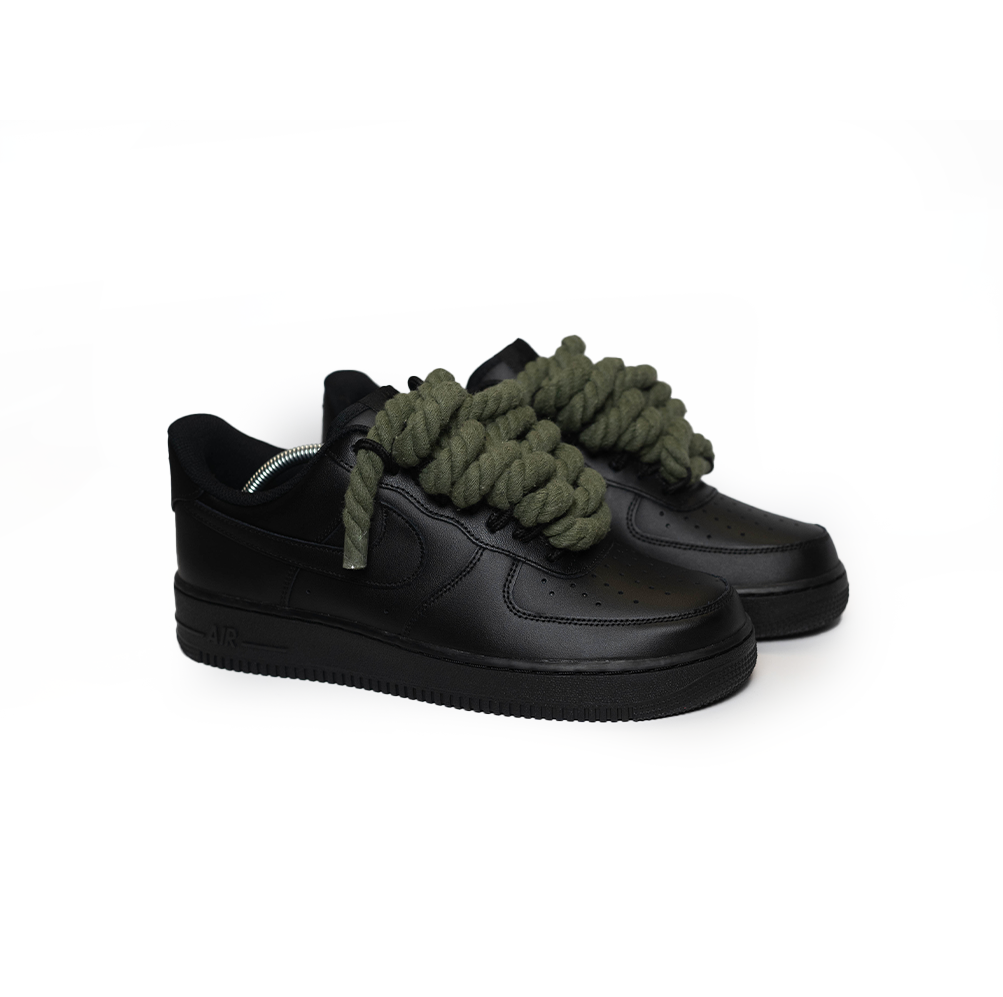 Custom Nike AF1 Black "Rope Laces" Army Green