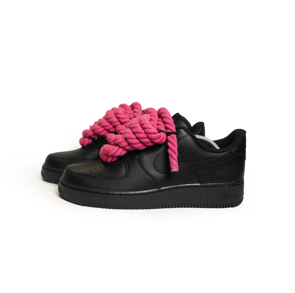 Custom Nike AF1 Black "Rope Laces" Pink
