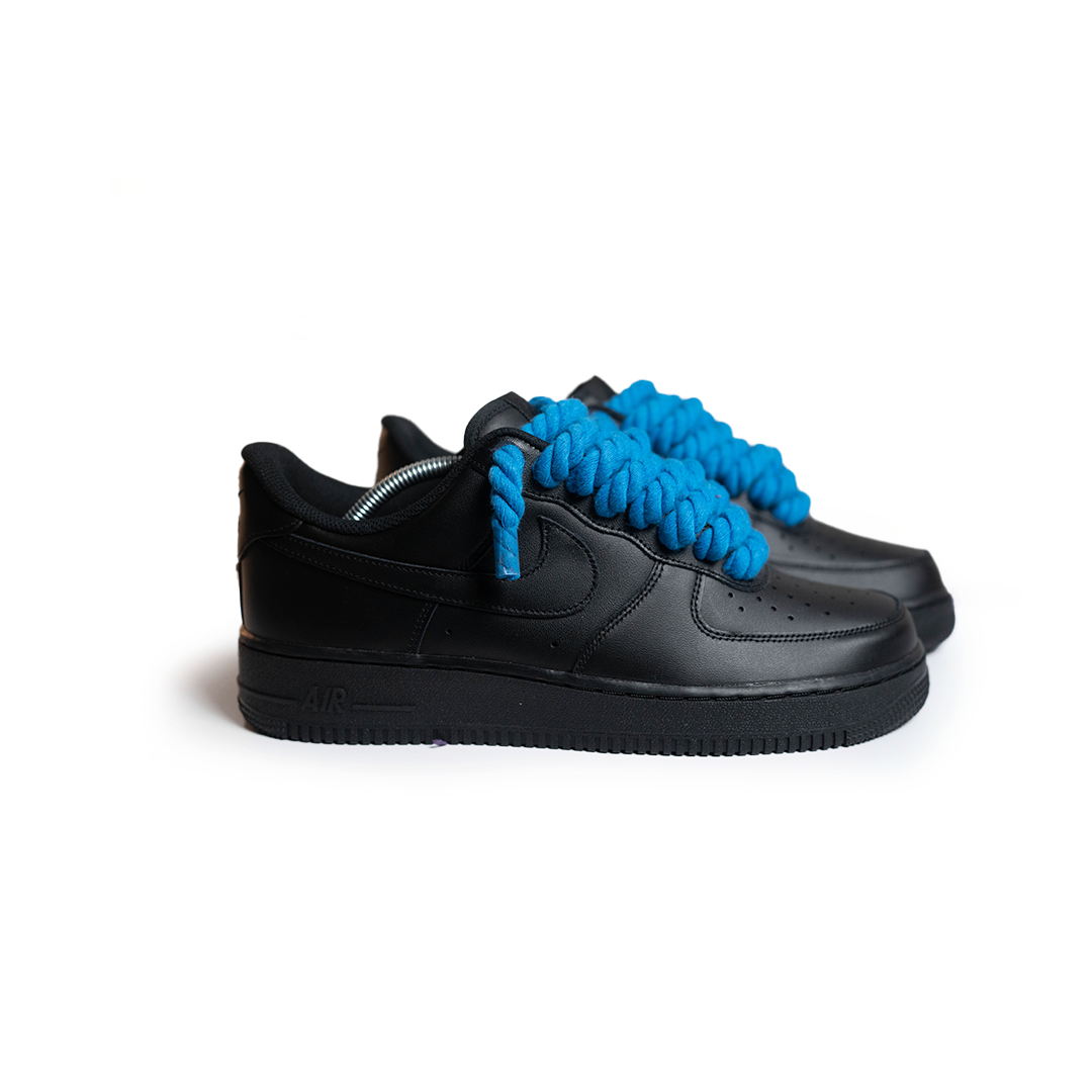 Custom Nike AF1 Black “Rope Laces” Blue #2