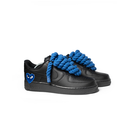 Custom Nike AF1 Black "Rope Laces" Love Stride Blue