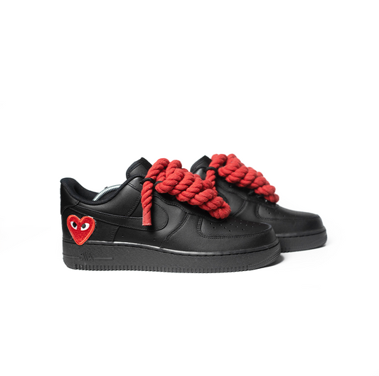 Custom Nike AF1 Black '' Red Rope Laces '' Love Stride Red
