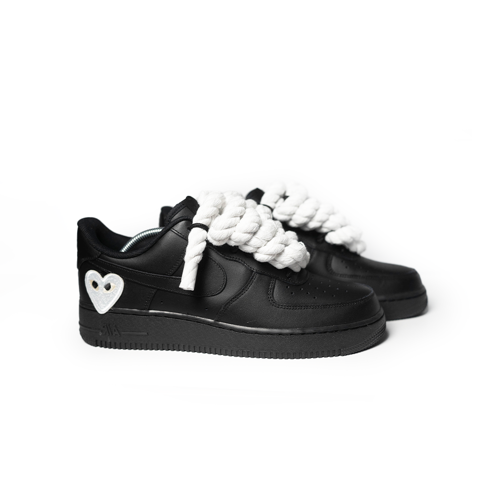 Custom Nike AF1 Black '' Rope Laces '' Love stride White