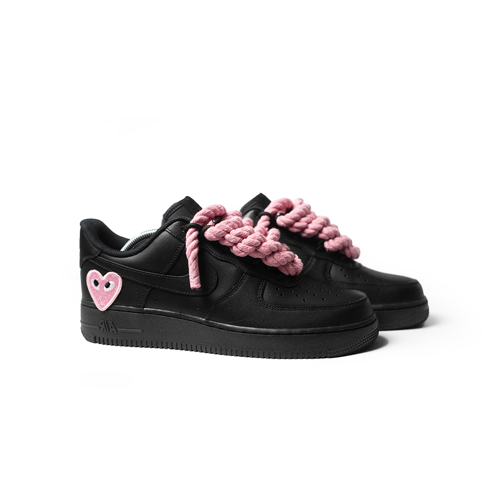 Custom Nike AF1 Black '' Rope Laces '' Love stride Pink #2