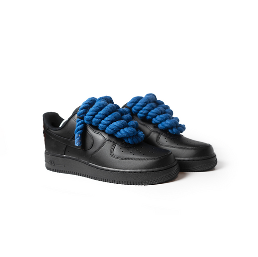 Custom Nike AF1 Black "Rope Laces" Blue
