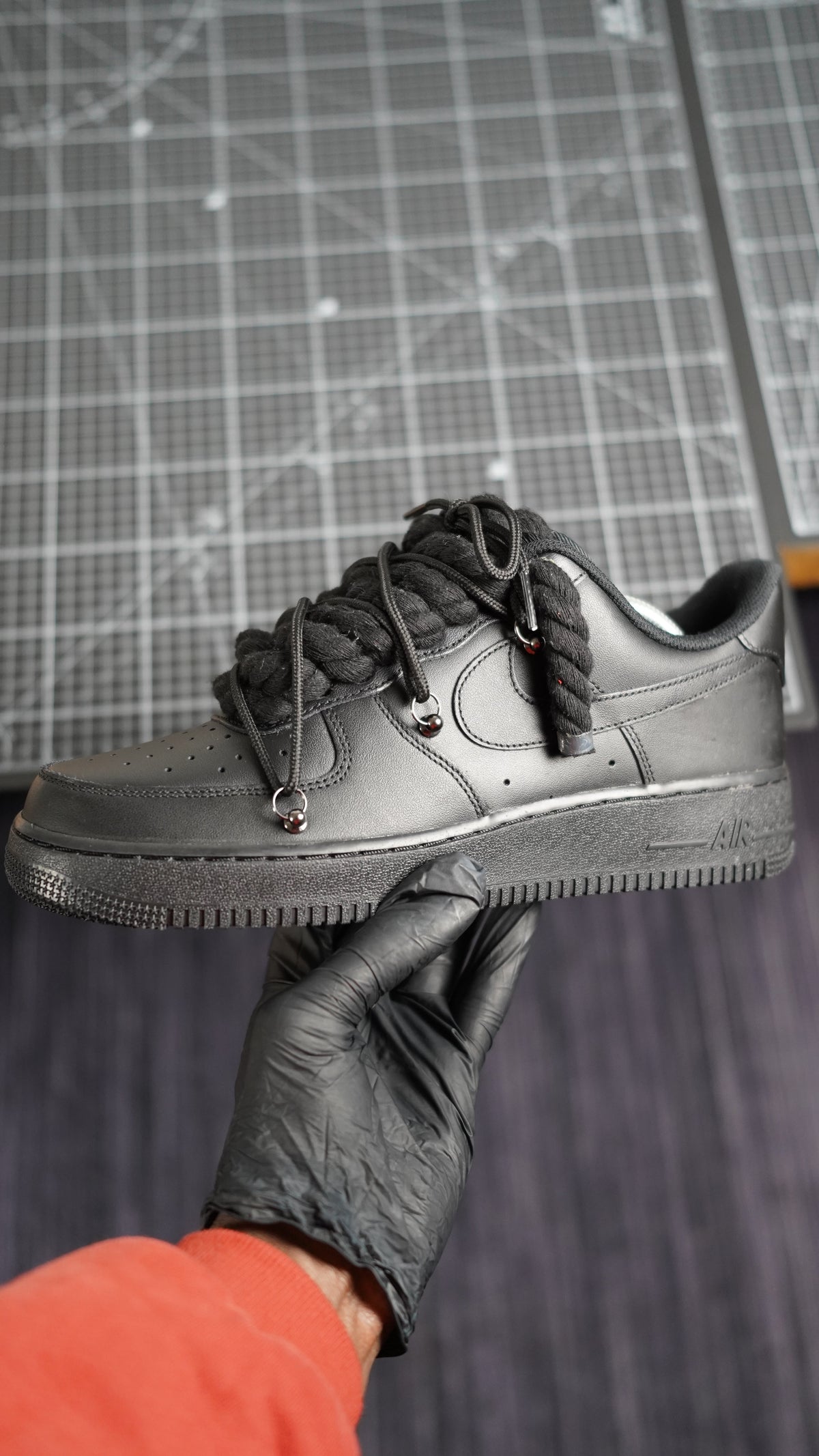 Custom Nike AF1 Black "ROPE LACES" Dunk Black