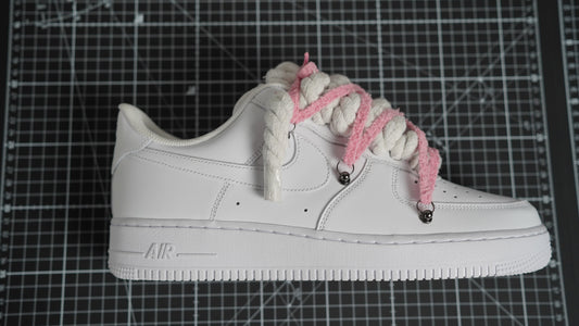 Custom Nike AF1 White “ROPE LACES” Rosa#3