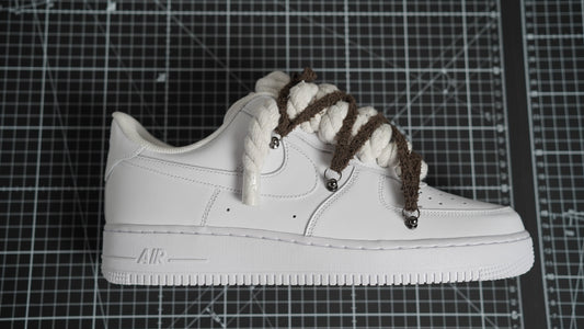 Custom Nike AF1 White "ROPE LACES" extra gray laces