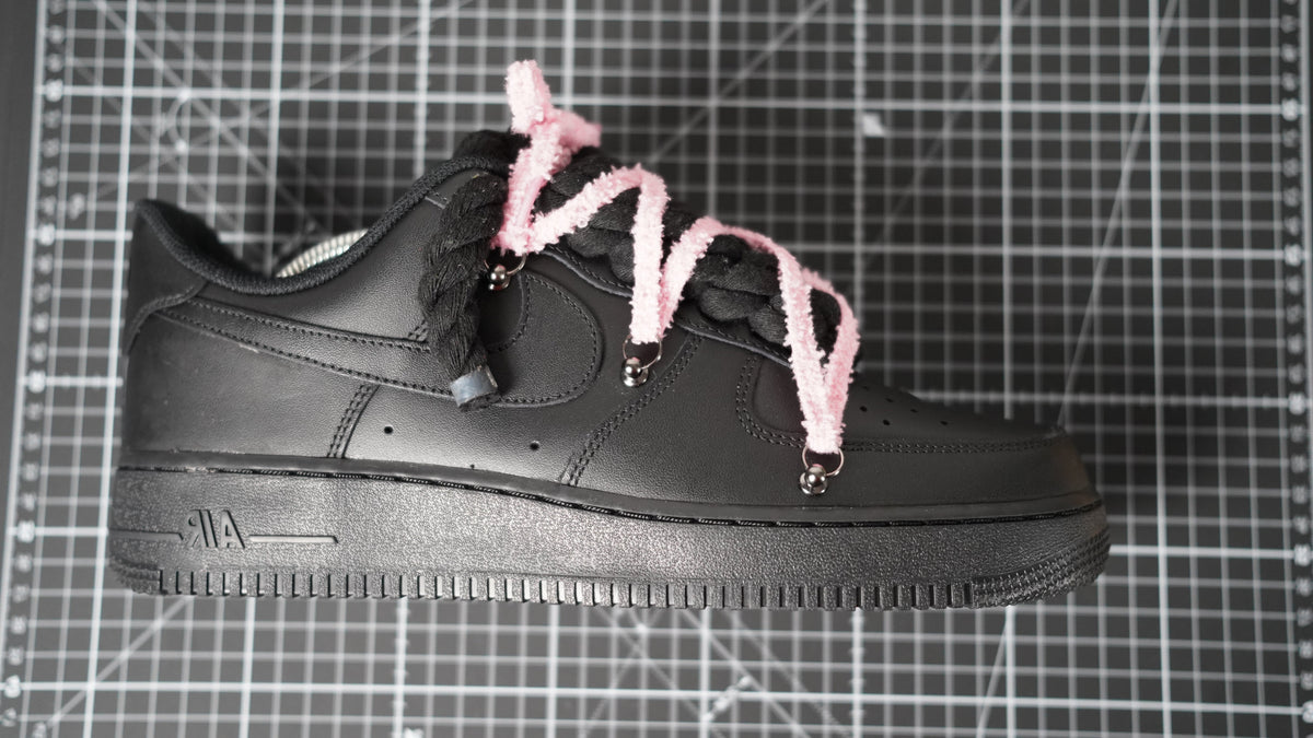 Custom Nike AF1 Black “White ROPE LACES” pinkish-beige Dunk