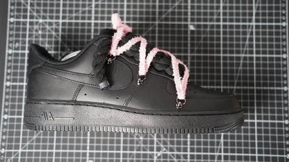 Custom Nike AF1 Black “White ROPE LACES” pinkish-beige Dunk