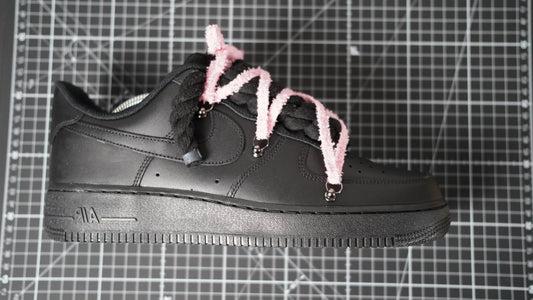 Custom Nike AF1 Black “White ROPE LACES” pinkish-beige Dunk