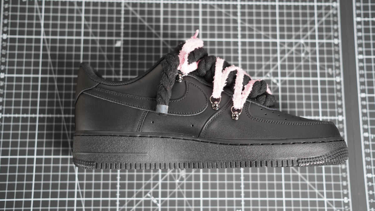 Custom Nike AF1 Black “White ROPE LACES” pinkish-beige Dunk