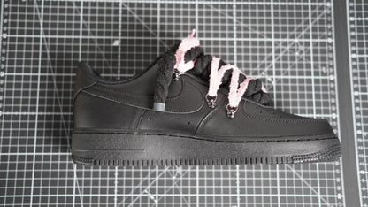 Custom Nike AF1 Black “White ROPE LACES” pinkish-beige Dunk
