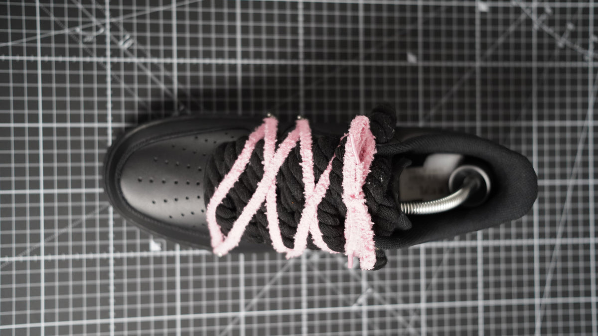 Custom Nike AF1 Black “White ROPE LACES” pinkish-beige Dunk