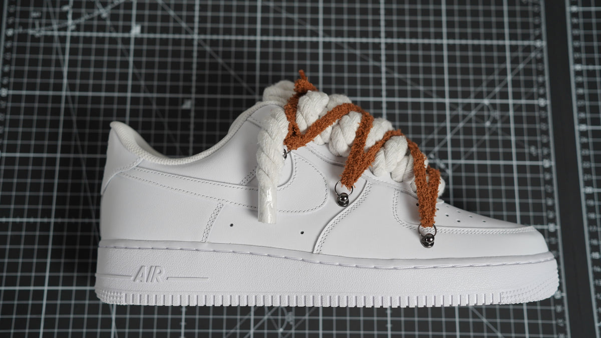 Custom Nike AF1 White “ROPE LACES” extra Lace reddish-brown