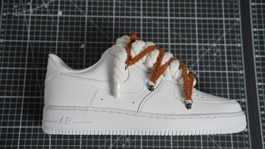 Custom Nike AF1 White “ROPE LACES” extra lace reddish-brown