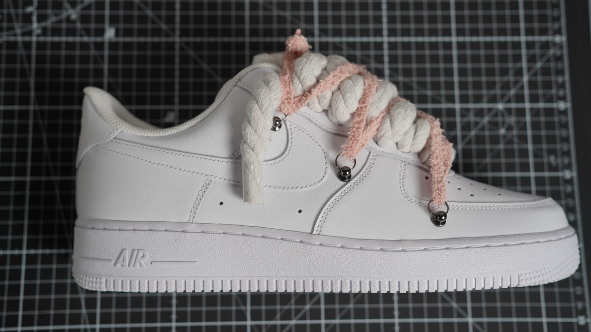 Custom Nike AF1 White "ROPE LACES" extra laces in rosy beige