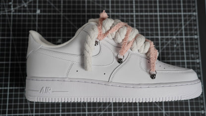 Custom Nike AF1 White "ROPE LACES" extra laces in rosy beige