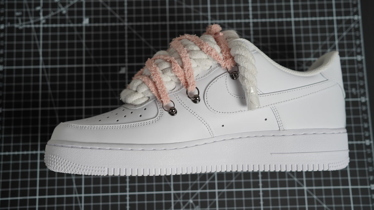 Custom Nike AF1 White "ROPE LACES" extra laces in rosy beige