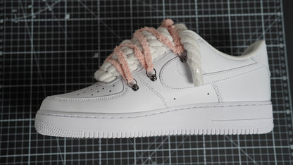 Custom Nike AF1 White "ROPE LACES" extra laces in rosy beige