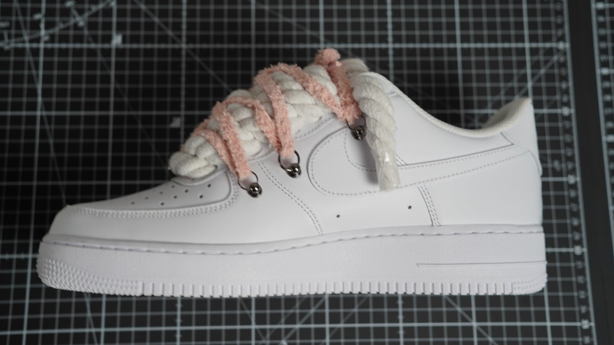 Custom Nike AF1 White "ROPE LACES" extra laces in rosy beige