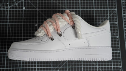 Custom Nike AF1 White "ROPE LACES" extra laces in rosy beige