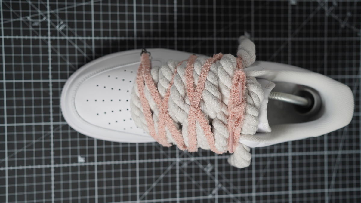 Custom Nike AF1 White "ROPE LACES" extra laces in rosy beige