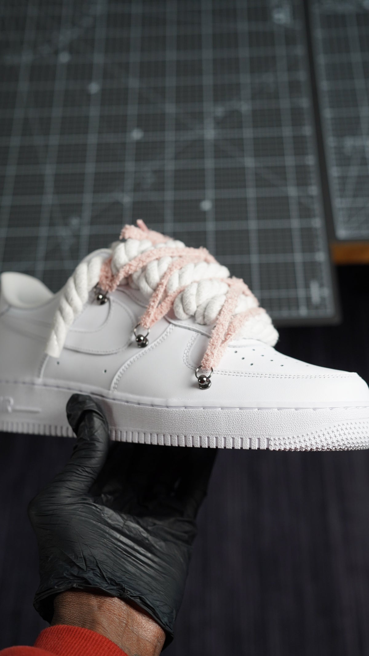 Custom Nike AF1 White "ROPE LACES" extra laces in rosy beige