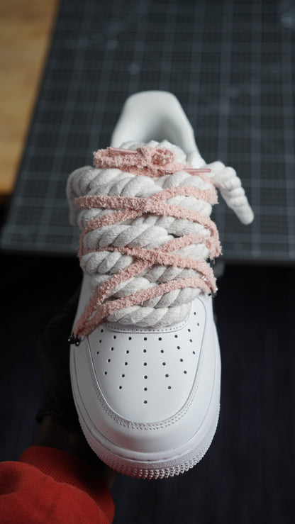 Custom Nike AF1 White "ROPE LACES" extra laces in rosy beige