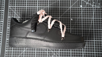 Custom Nike AF1 Black “White ROPE LACES” Dunk rosy beige