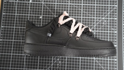 Custom Nike AF1 Black “White ROPE LACES” Dunk rosy beige