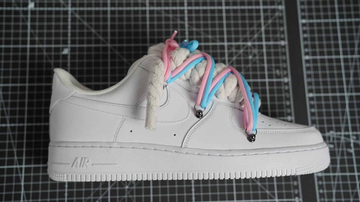 Custom Nike AF1 White “ROPE LACES” 2x Dunk Pink/Blue