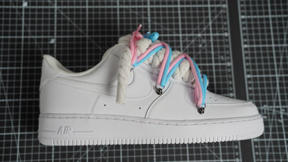 Custom Nike AF1 White “ROPE LACES” 2x Dunk Pink/Blue