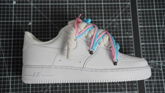 Custom Nike AF1 White “ROPE LACES” 2x Dunk Pink/Blue