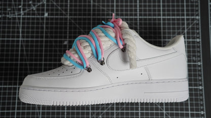 Custom Nike AF1 White “ROPE LACES” 2x Dunk Pink/Blue