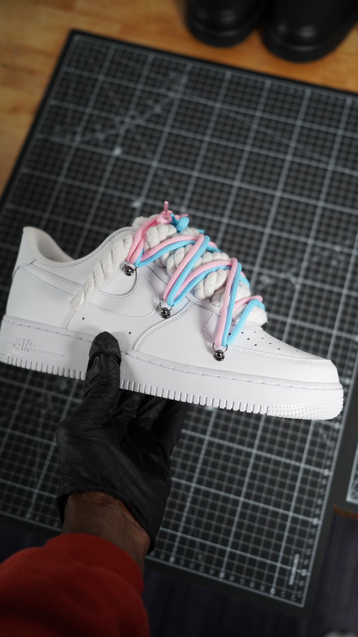 Custom Nike AF1 White “ROPE LACES” 2x Dunk Pink/Blue