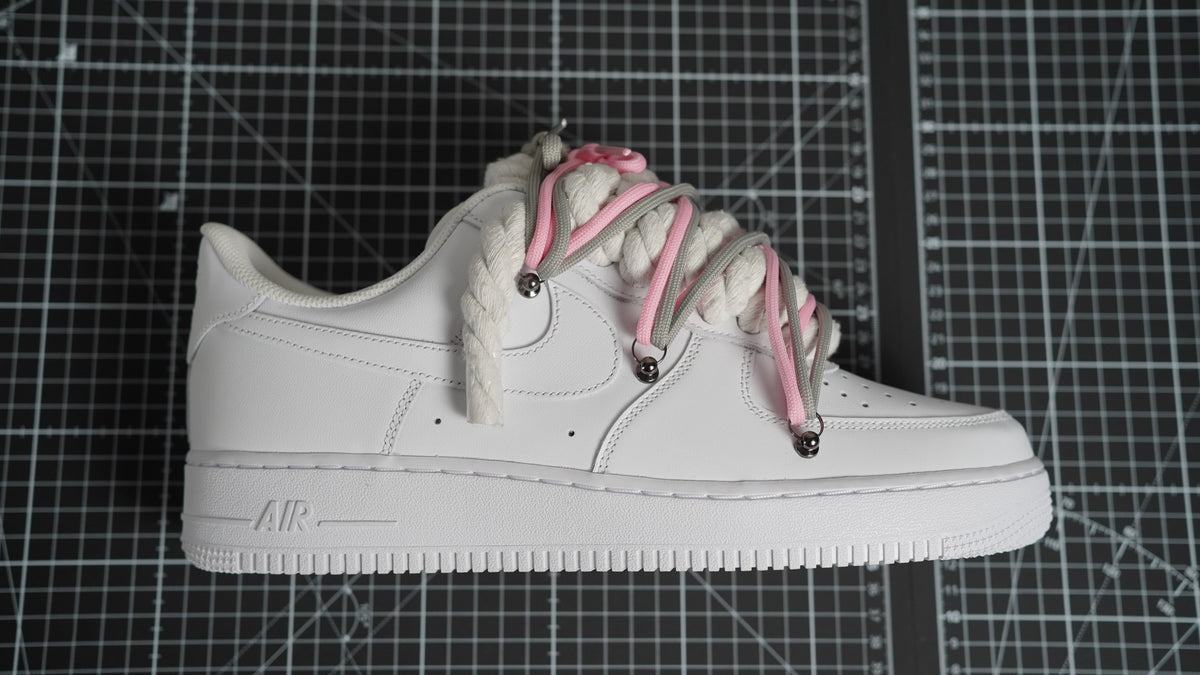 Custom Nike AF1 White “ROPE LACES” 2x Dunk Pink/Gray