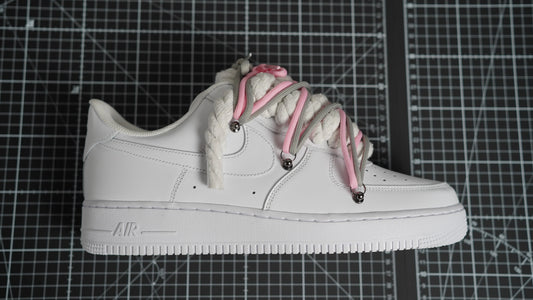 Custom Nike AF1 White “ROPE LACES” 2x Dunk Pink/Gray