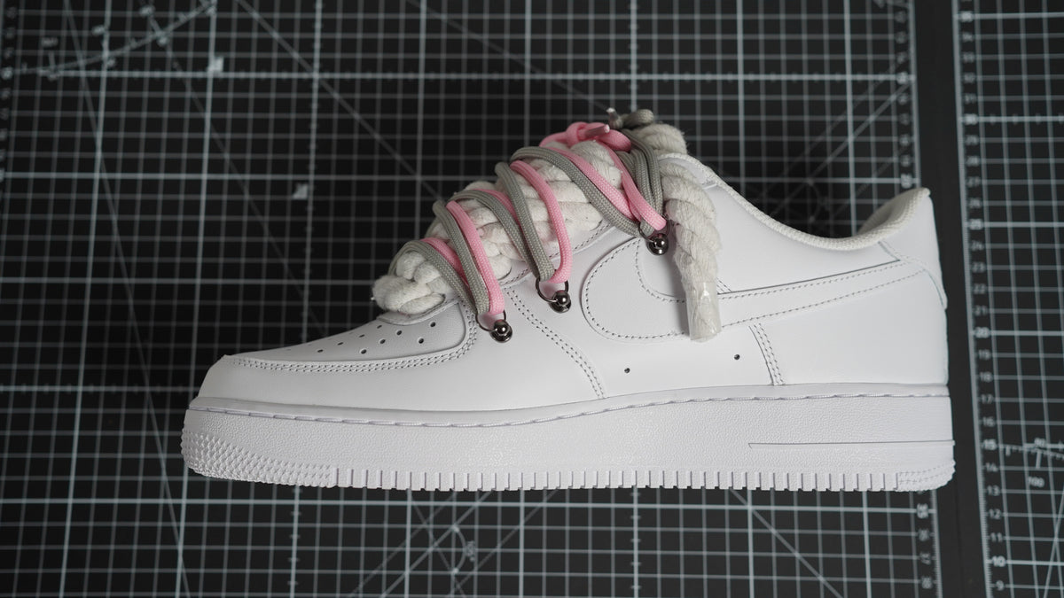 Custom Nike AF1 White “ROPE LACES” 2x Dunk Pink/Gray