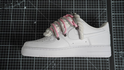 Custom Nike AF1 White “ROPE LACES” 2x Dunk Pink/Gray