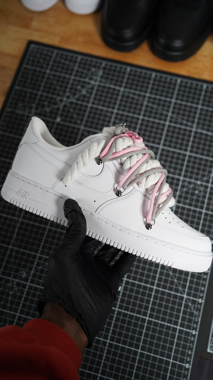 Custom Nike AF1 White “ROPE LACES” 2x Dunk Pink/Gray