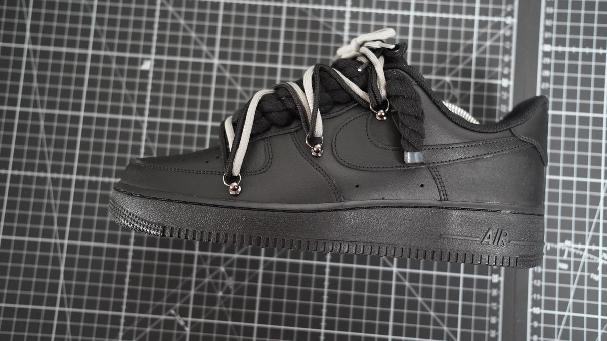 Custom Nike AF1 Black “ROPE LACES” 2x Dunk Black/Gray